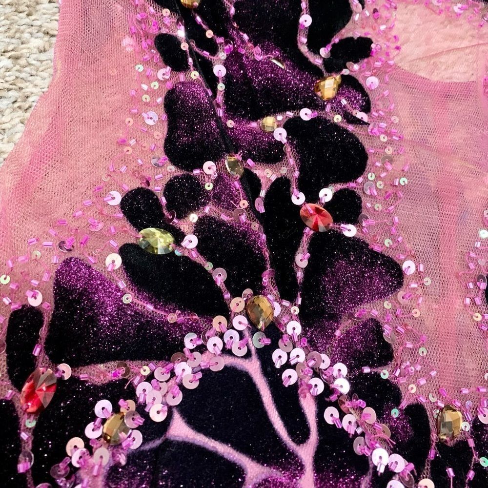 Stunning Silk Purple Gradient Glitter Floral Beaded & Sequined Gown - Picture 13 of 16